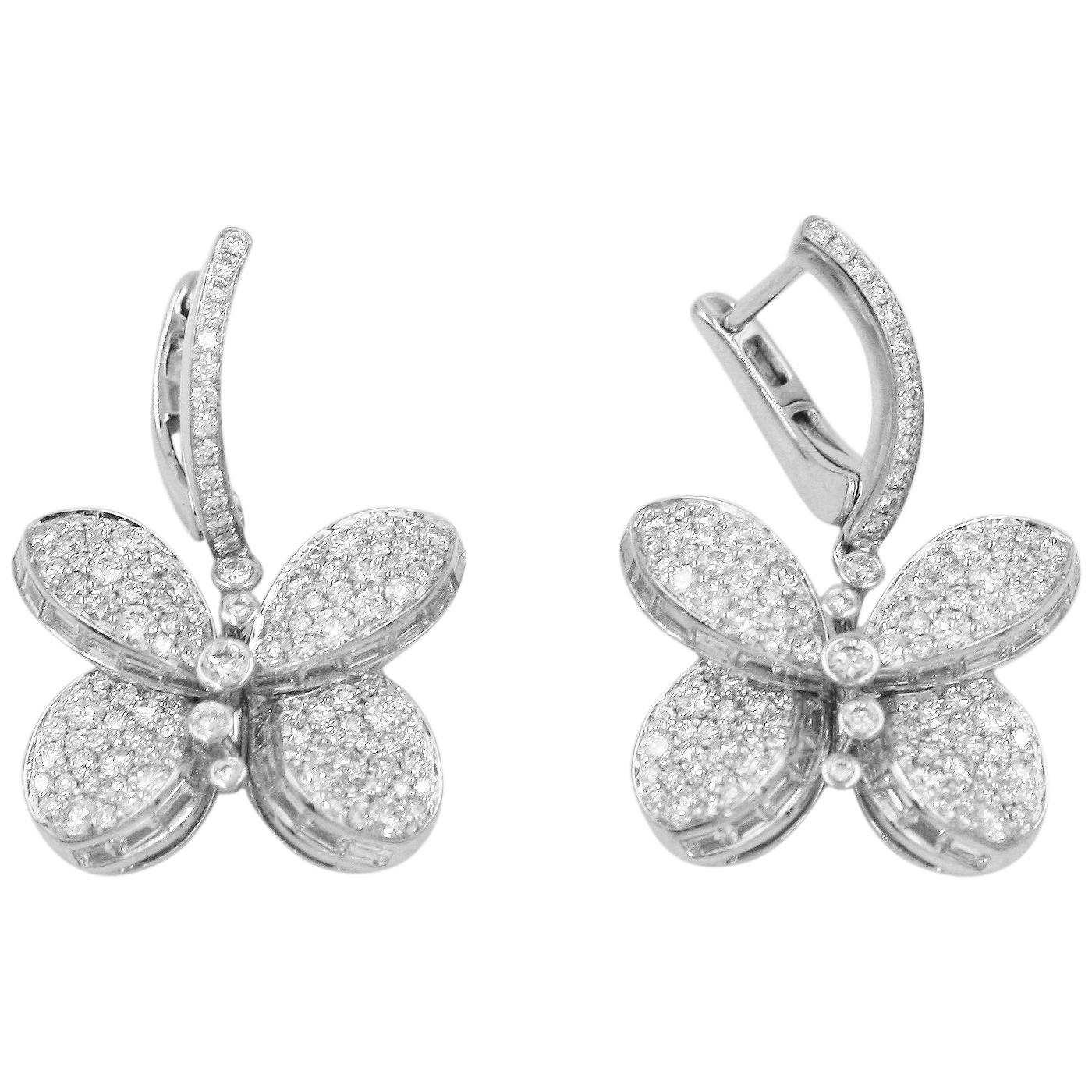 Graff White Gold Baby Princess Butterfly with Pave Diamonds Earrings For Sale