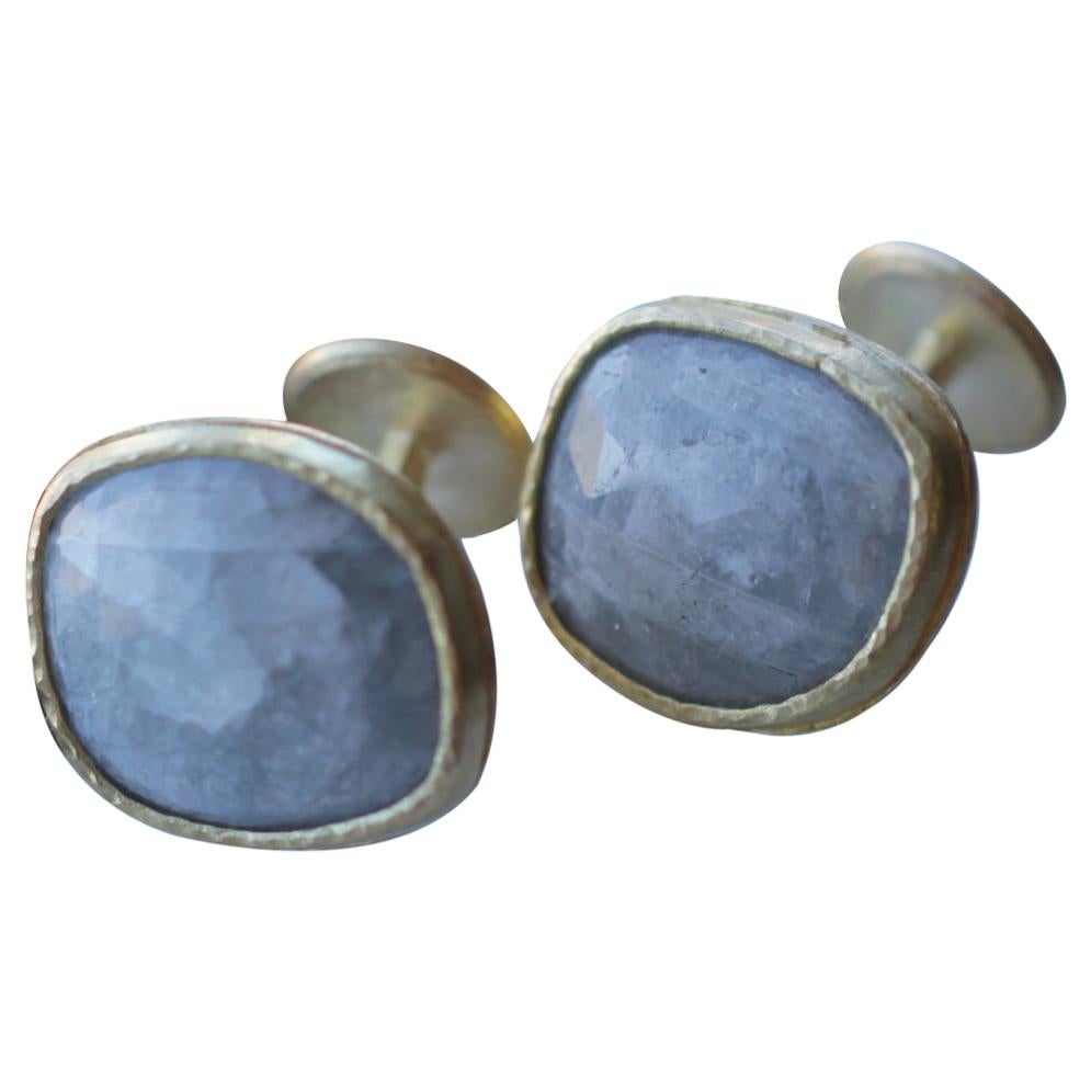 Light Blue Sapphire Diamonds 22K Gold Cufflinks Gift for Men Women Unisex