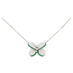 Graff Princess Butterfly Pendant with Round Diamond & Baguette Emerald Necklace
