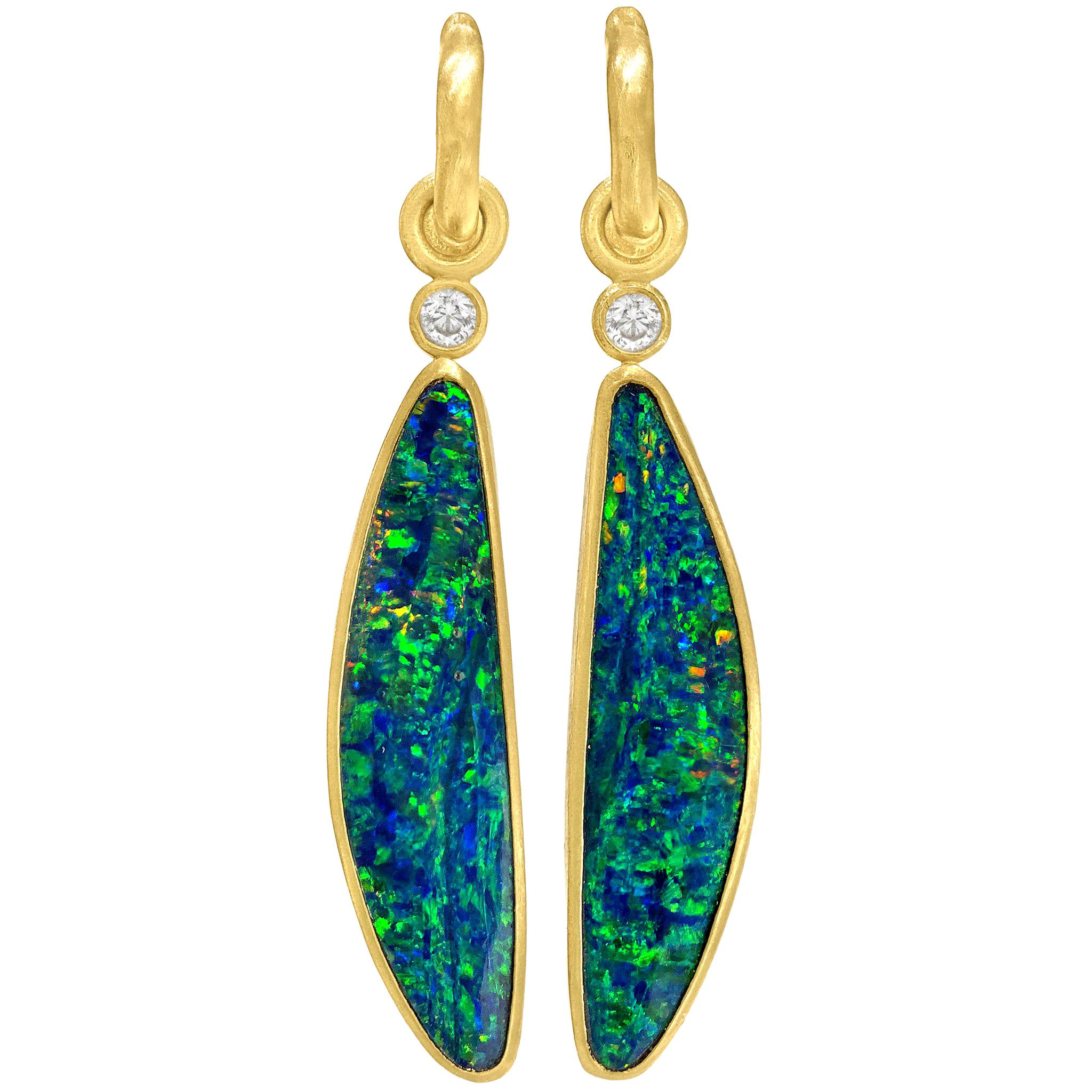 Denise Betesh One of a Kind Opal Diamond Gold Detachable Drop Earrings