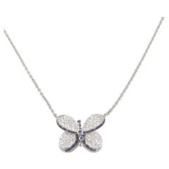 Graff Princess Butterfly Pendant w/ Pavé Diamonds &  Light Blue Sapphire Necklac