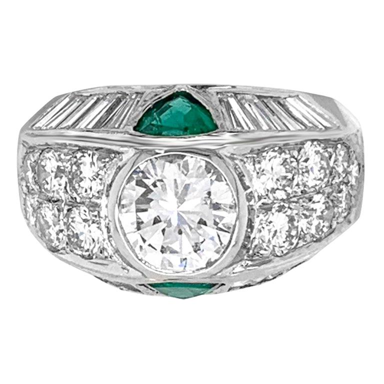 Platinum 3.48 Carat Diamond and Emerald Ring For Sale