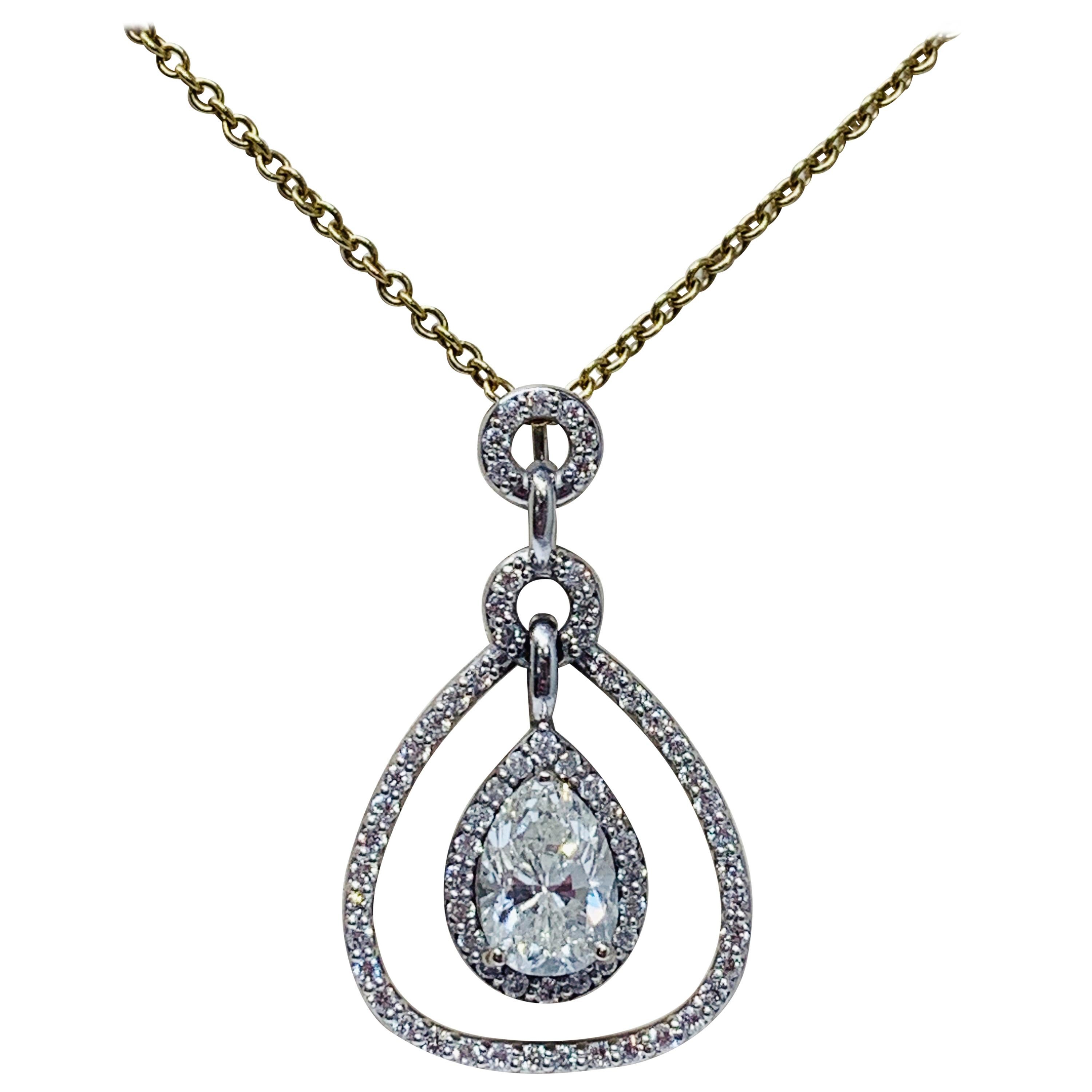 14 Karat Gold 1.93 Carat Pear-Shaped Diamond Necklace For Sale