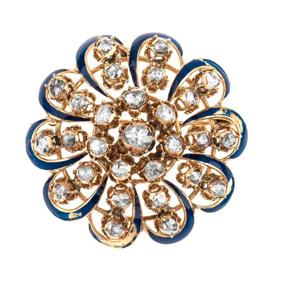 Estate Antique 14 Karat Gold 3 Carat Rose Cut Diamond Pin Brooch 18.5 Grams For Sale