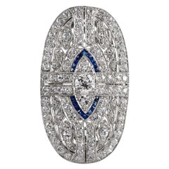 Antique Art Deco Diamond and Sapphire Plaque Ring