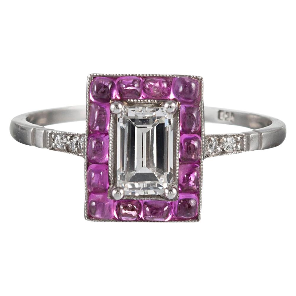 Art Deco Style Diamond and Pink Spinel Ring