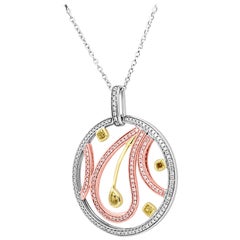 Natural Fancy Color and Pink Diamond Three Color Gold Medallion Chain Pendant