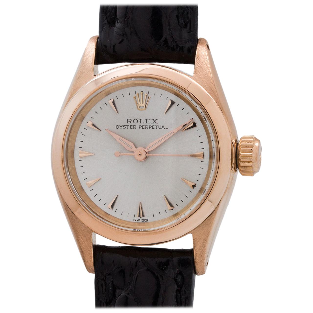 Lady’s Rolex 18 Karat Rose Gold Oyster Perpetual Ref 6619, circa 1960 For Sale