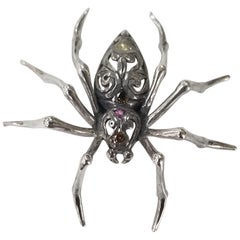 Sterling Silver "Spider" Pin with Colored Diamonds