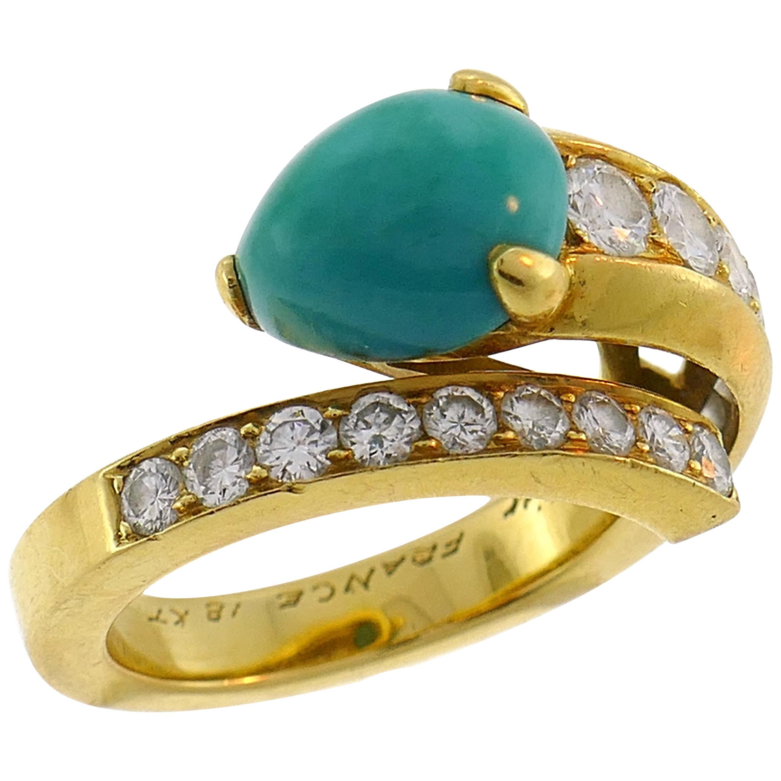 Cartier Turquoise Diamond Yellow Gold Snake Ring 1980s