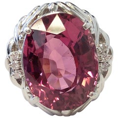 Pink Tourmaline Oval and Diamond Cocktail Ring in Platinum
