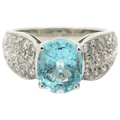 Estate AGL Certified Paraiba Blue Dekara Design Tourmaline and Diamond Ring