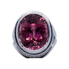 Bague mode en or blanc 18 carats avec tourmaline rose de 5,00 carats et diamants, ancienne propriété