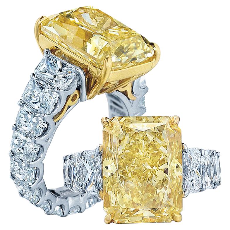 2 Carat GIA Radiant Cut Fancy Yellow Diamond 950 Platinum Ring For Sale