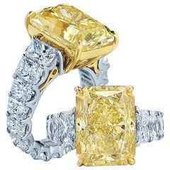 5 Carat GIA Radiant Cut Fancy Yellow Diamond 950 Platinum Ring