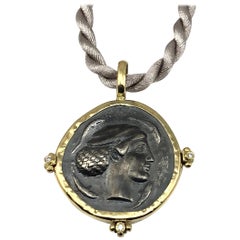 Georgios Collections 18 Karat Yellow Gold and Silver Coin Pendant of Dimitra.