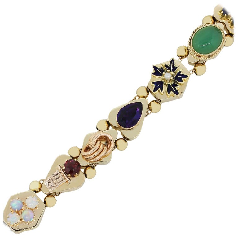 14 Karat Yellow Gold Multi Gemstone Slide Bracelet For Sale at 1stDibs