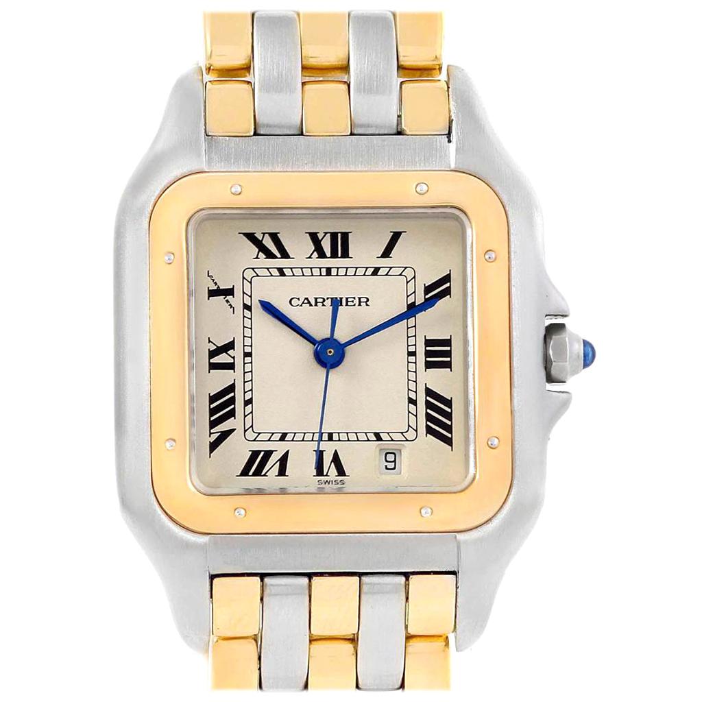 Cartier Panthere Large Steel 18 Karat Yellow Gold Three-Row Watch W25028B6 For Sale