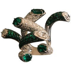 White Gold Diamond Emerald Green Pave Ring