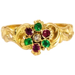 Antique Georgian Emerald Diamond and Ruby 15 Carat Gold Locket Back Ring