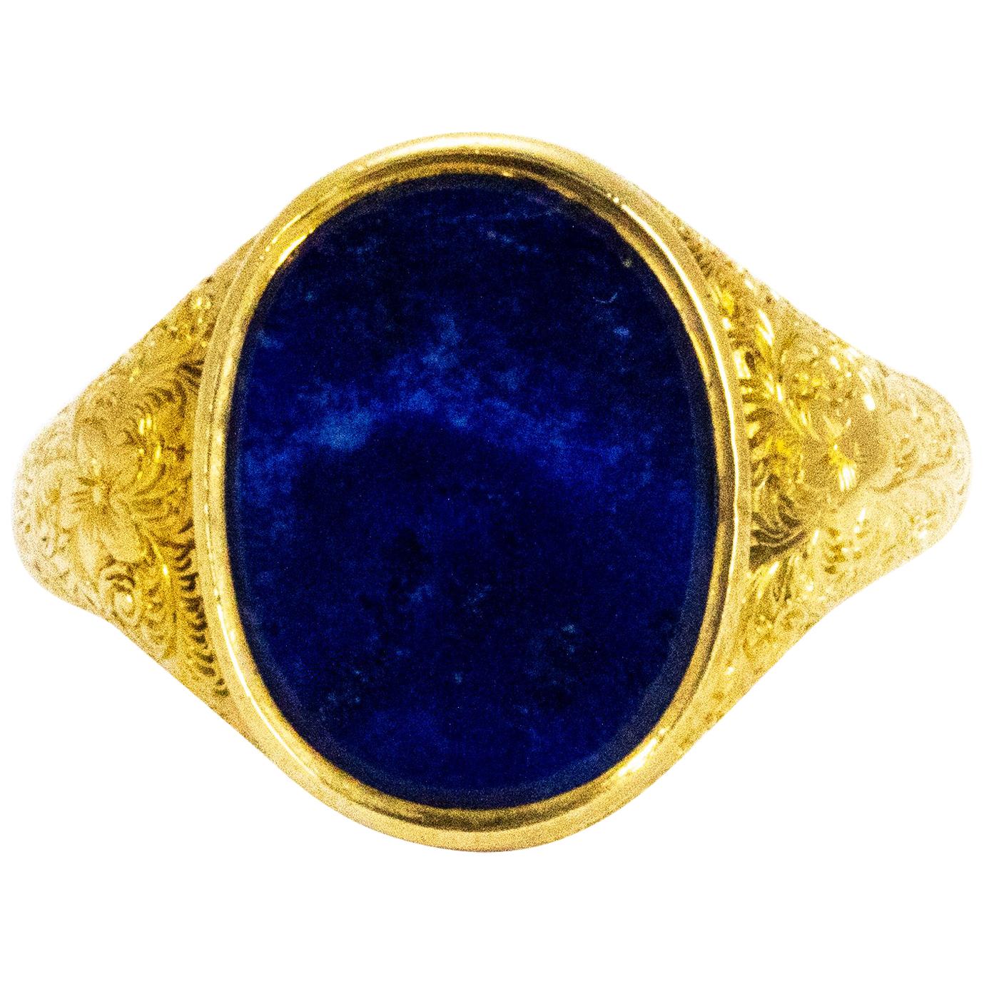 Victorian Ornate 18 Karat Gold Lapis Signet Ring