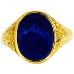 Victorian Ornate 18 Karat Gold Lapis Signet Ring