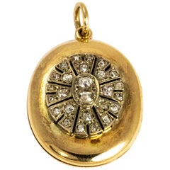 Mid-Victorian 15 Karat Gold Diamond Encrusted Oval Locket
