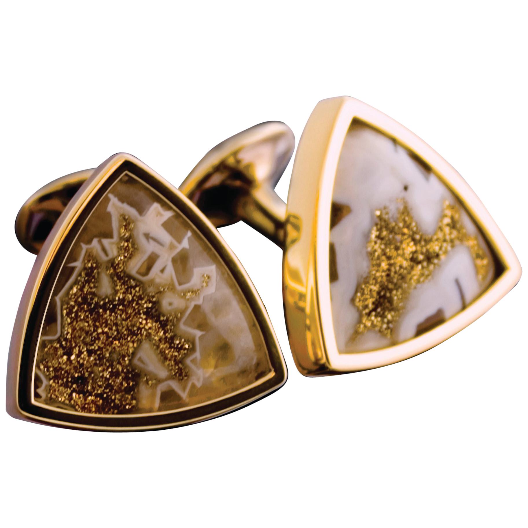 Tateossian Cufflinks Gold Valley Drusy (26.80ct) & Yellow Gold