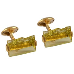 Tateossian Cufflinks Lemon Quartz Natural Side '22.85 Carat' and 18 Karat Gold