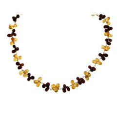 Retro Estate Garnet Citrine Gold Necklace