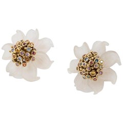 Statement Ear Studs with Sapphires and Rock Crystals, Silver