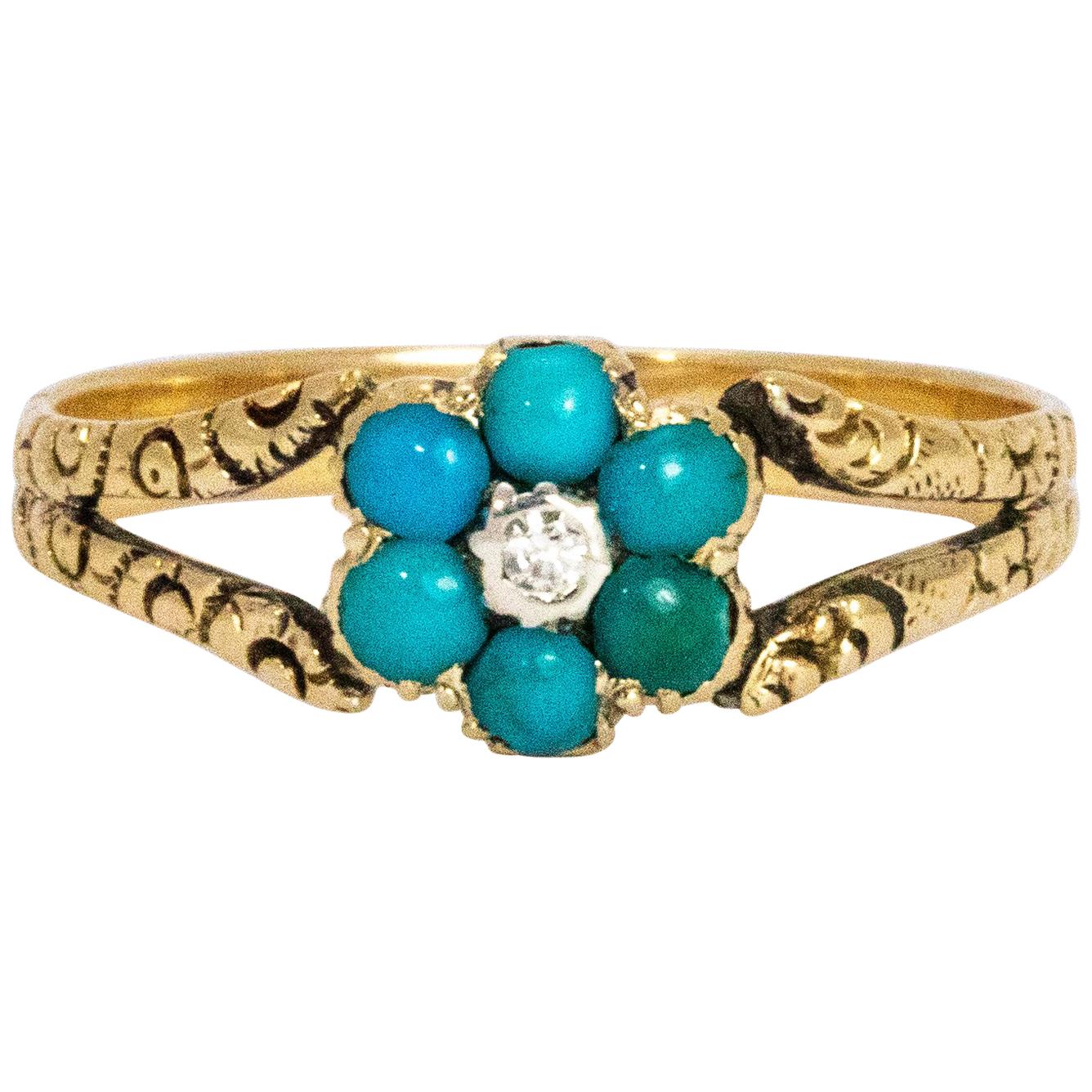 Mid-19th Century Turquoise and Diamond 15 Carat Cluster Ring For Sale