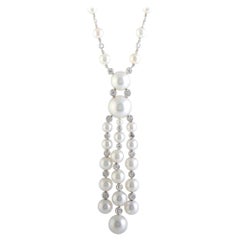 Stefan Hafner Diamond and White Pearl Riviere String White Gold Pendant Necklace