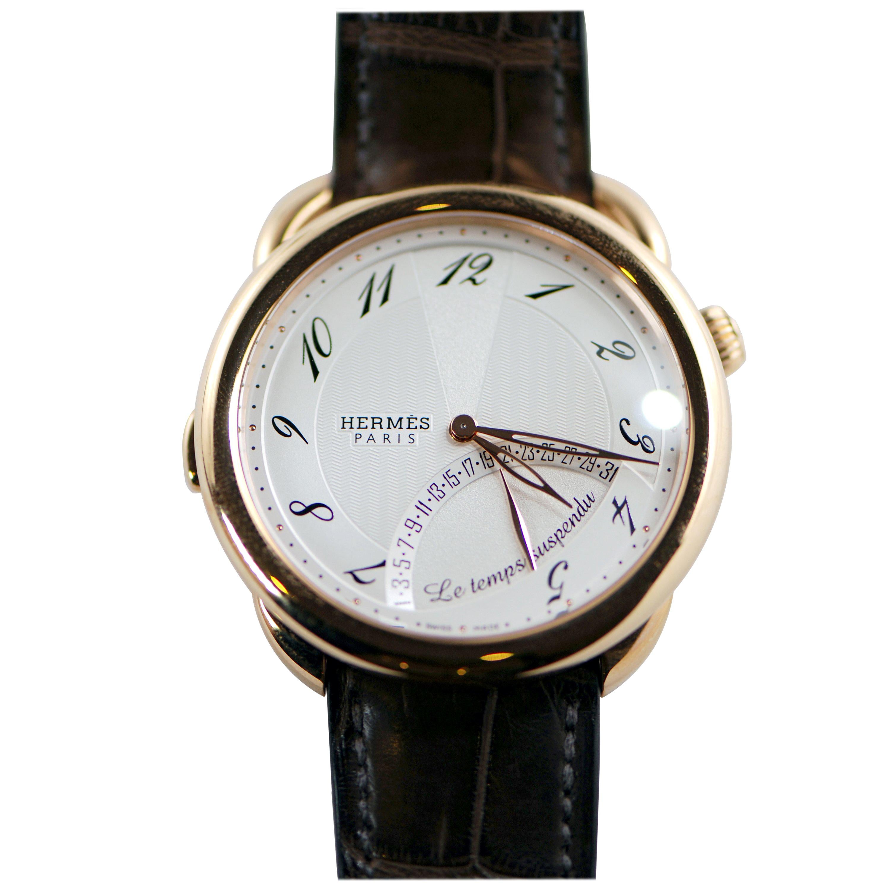 Hermes Rose Gold "Arceau" Automatic Wristwatch For Sale