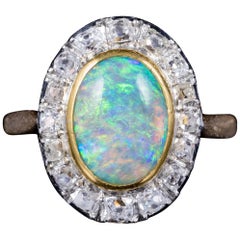 Antique French Edwardian Opal Diamond Ring 18 Carat Gold Platinum, circa 1915