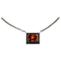 Friedrich Unique Mandarine Garnet Gemstone Golden Pendant Necklace