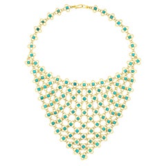 Turquoise Set Gold Scarf Necklace 18k c1960s