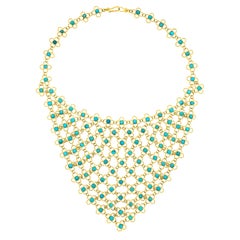 Turquoise Set Gold Scarf Necklace 18k c1960s 