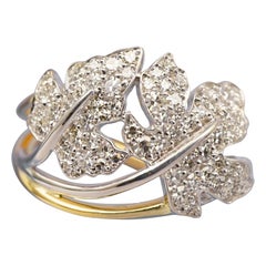 Yellow And White 18k Gold Diamond Fig Leaves Cocktail Ring