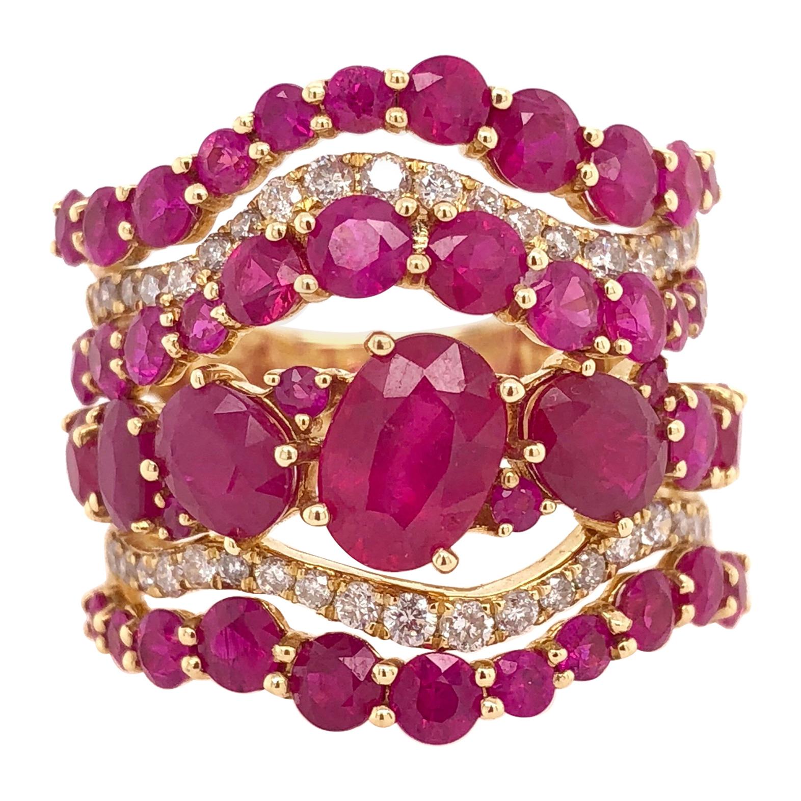 RUCHI Ruby and Brilliant-Cut Diamond Yellow Gold Cocktail Ring For Sale