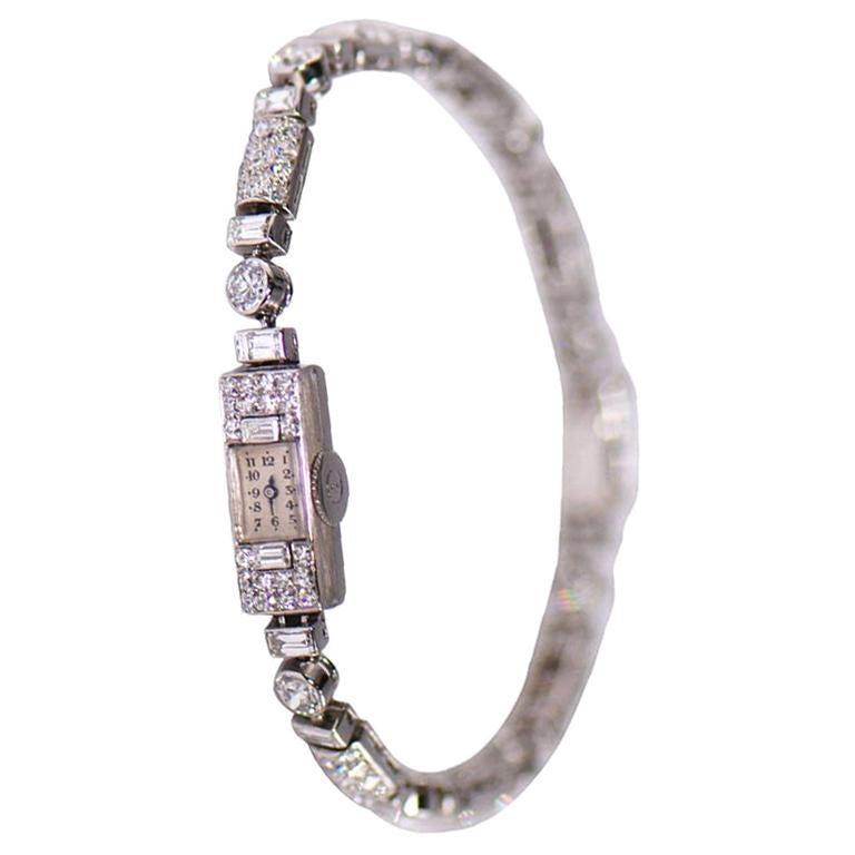 Jaeger-LeCoultre Ladies Platinum Diamond Set Bracelet Wristwatch For Sale