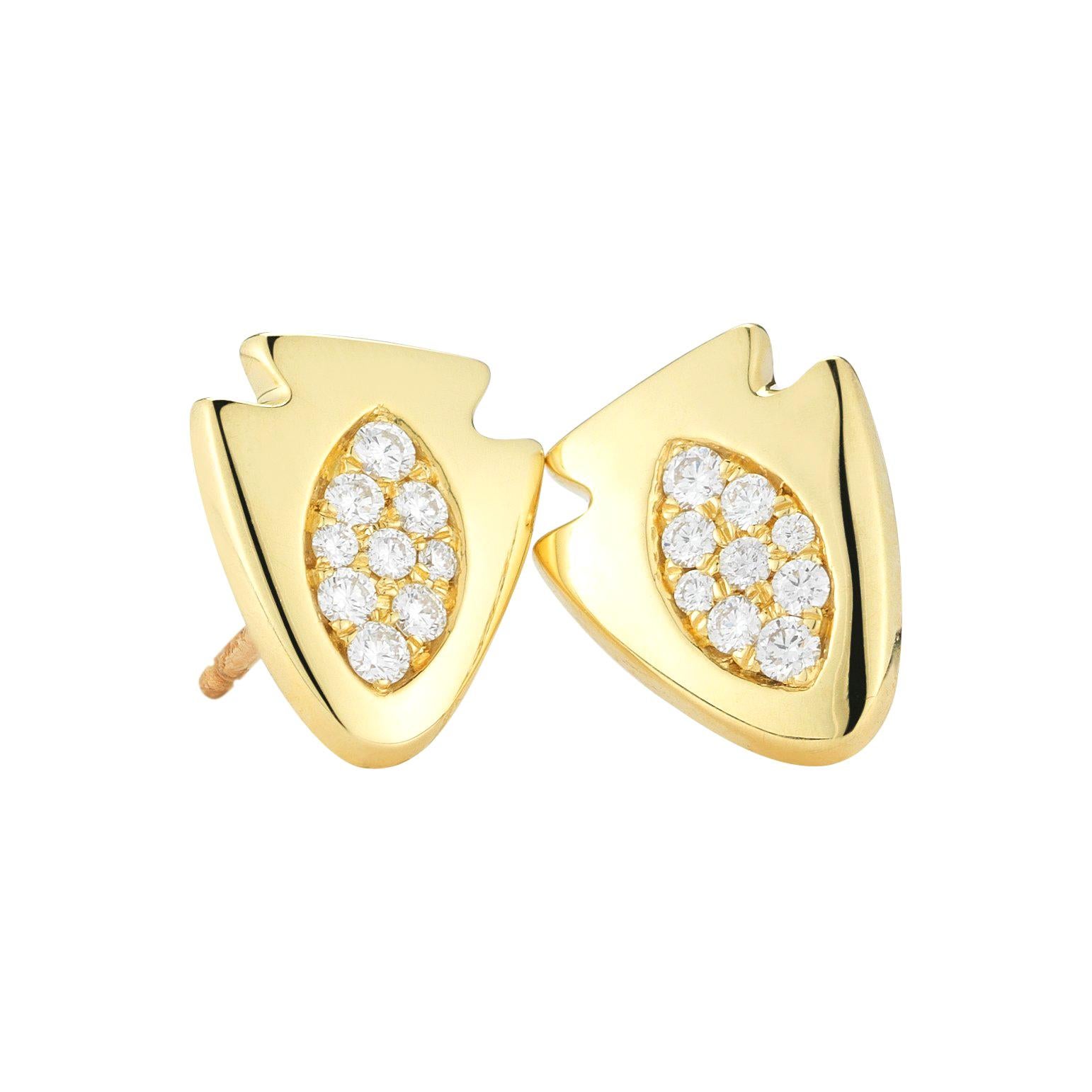 18 Karat Pavé Diamond Arrowhead Stud Earrings For Sale