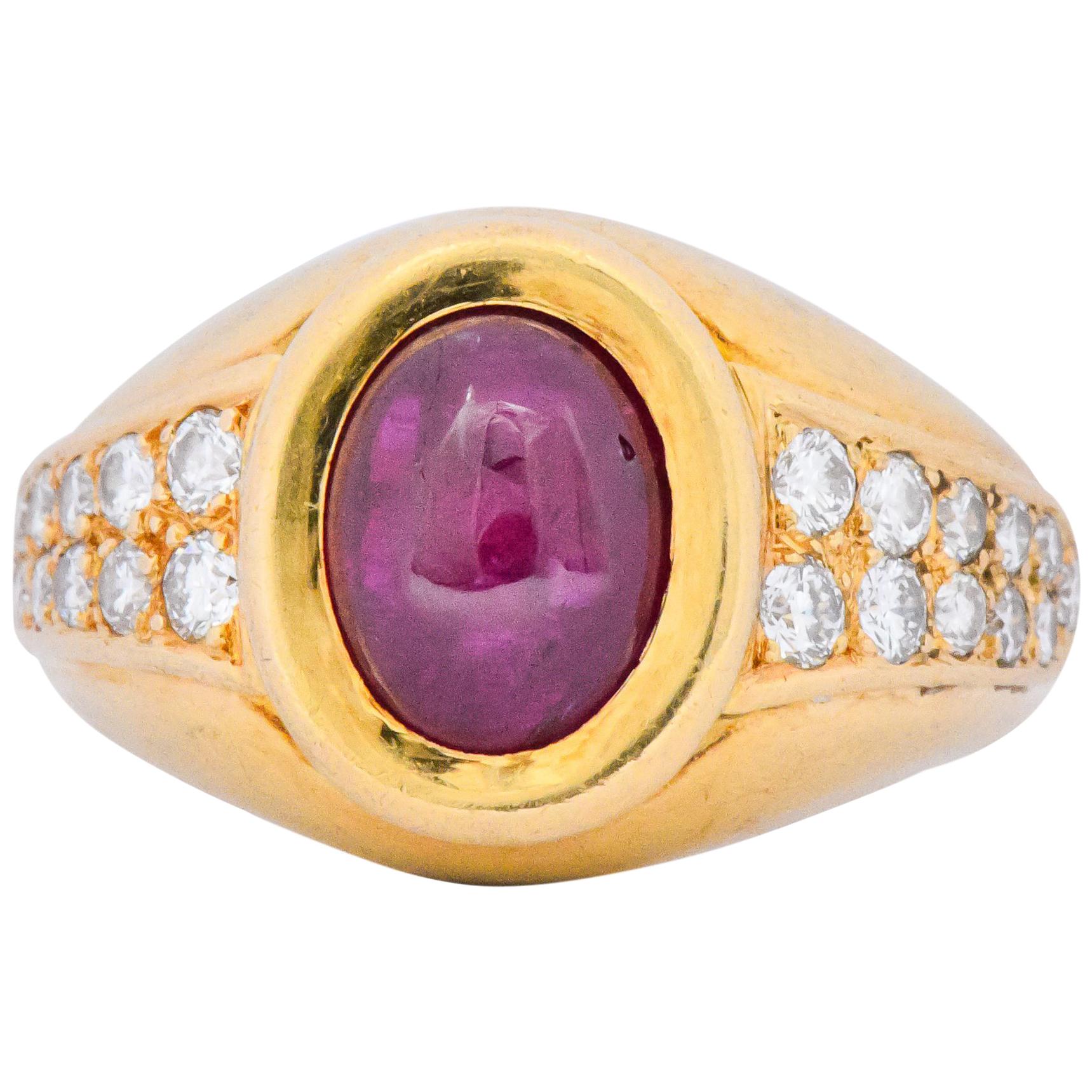 Cartier French 3.40 Carat Ruby Diamond 18 Karat Yellow Gold Ring