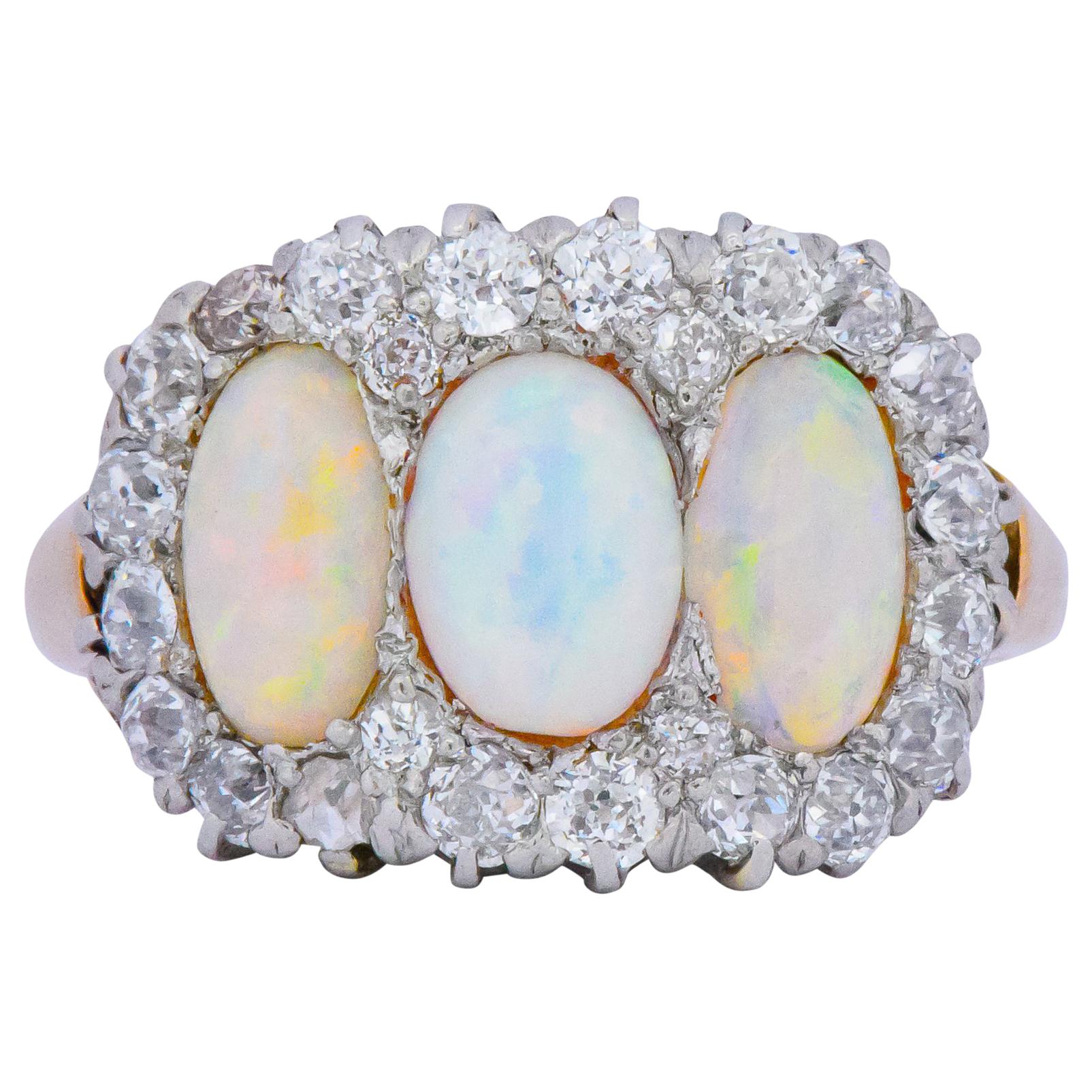J.E. Caldwell Edwardian Opal Diamond Platinum 18 Karat Gold Ring
