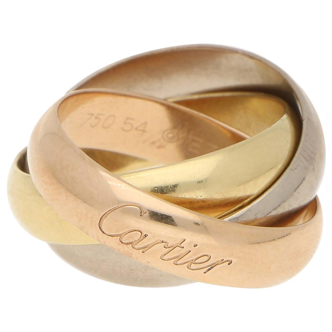 Cartier Three Band Trinity Ring 18 Karat Rose, Yellow, and White Gold