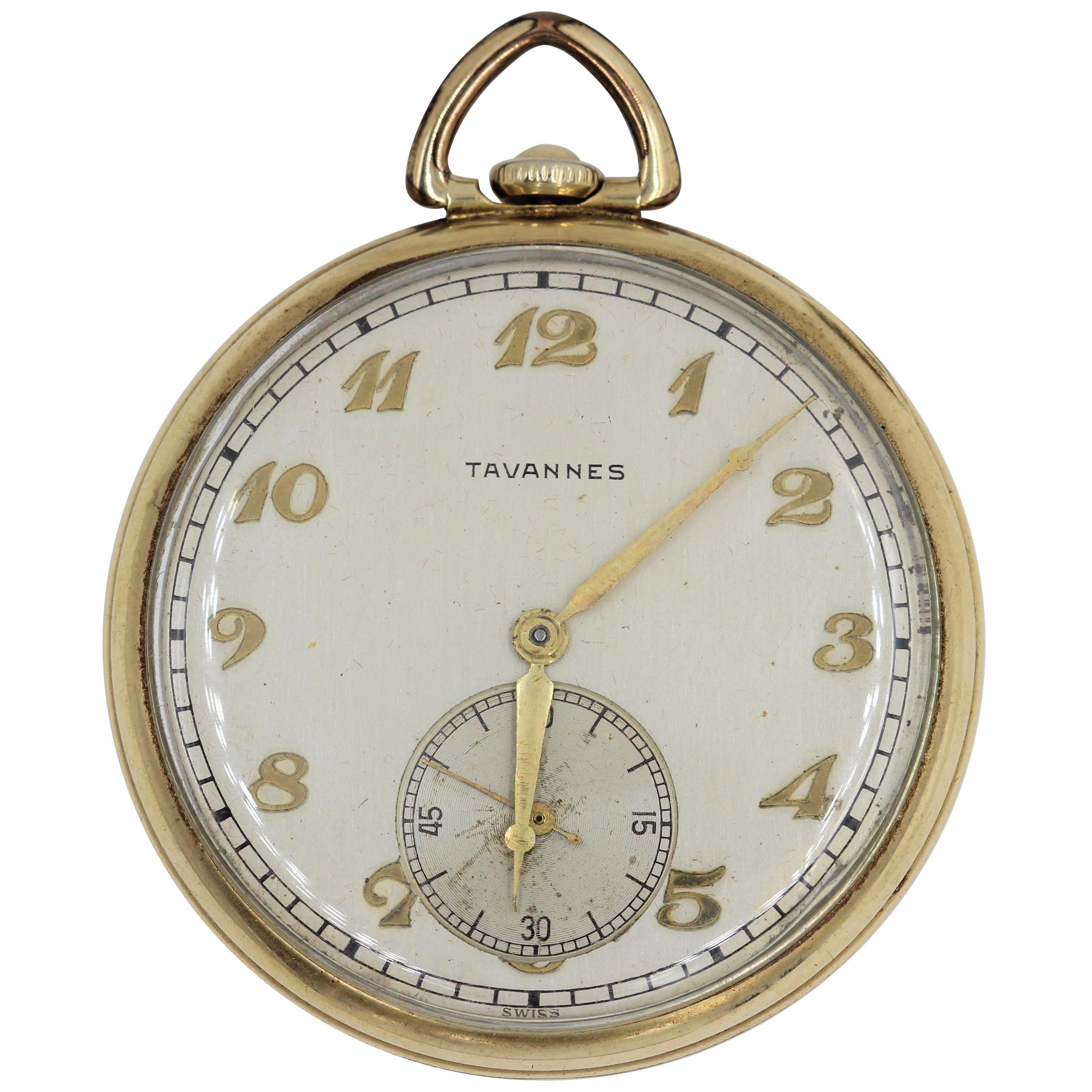 14 Karat Yellow Gold Tavannes Pocket Watch 17 Jewels Patented For Sale