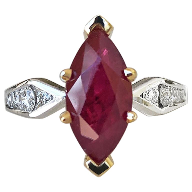 Marquise Natural Ruby with Diamond Engagement Ring Platinum and 18K For ...