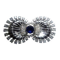 Antique Sapphire Diamond Ring and Double Brooch Set