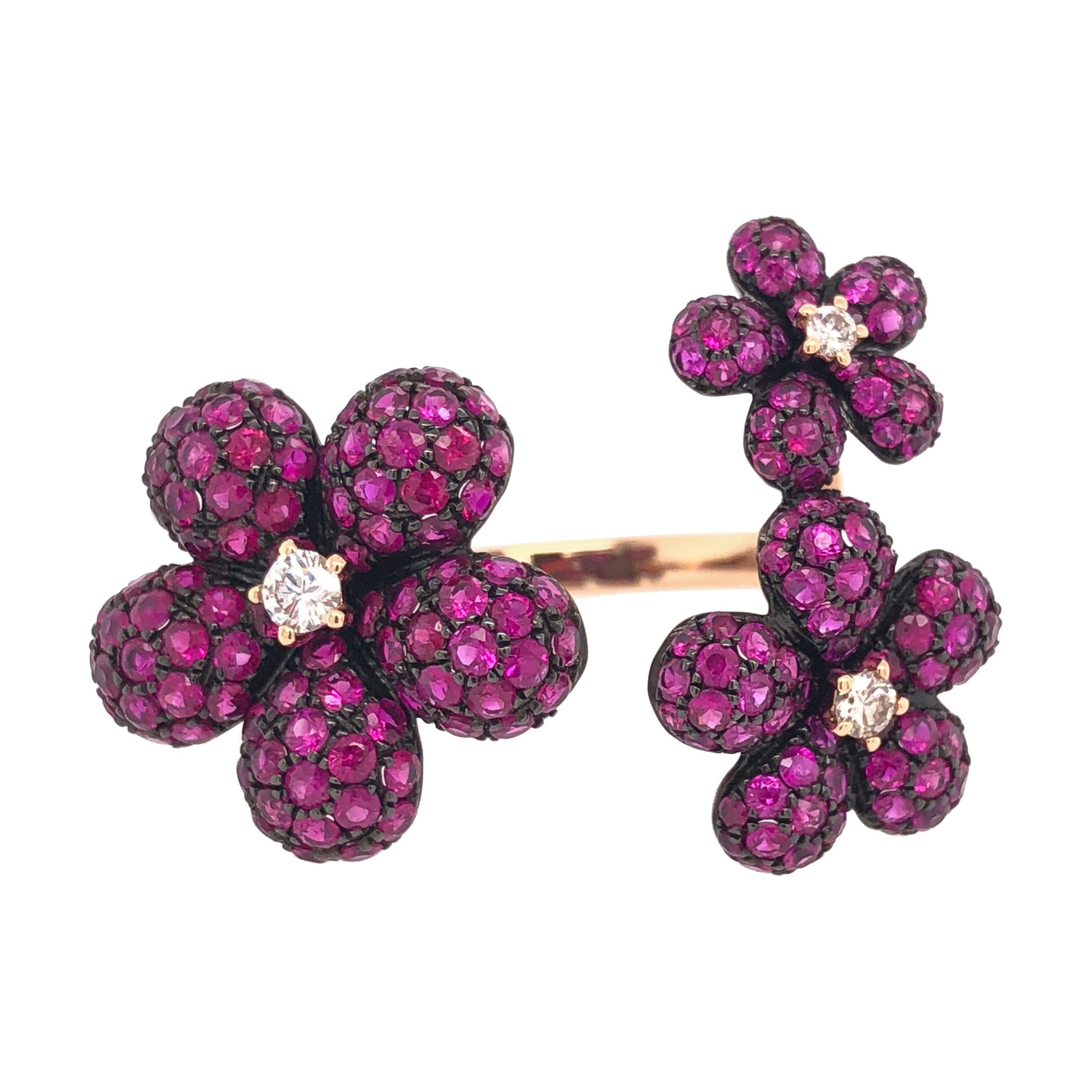 Ruchi New York Flower Ruby and Diamond Ring
