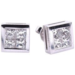 14 Karat White Gold Quadset Diamond Stud Earrings